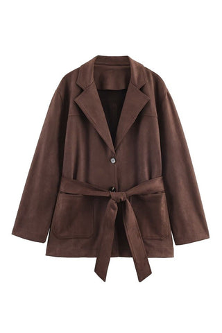Chocolate Brown Suede Belted Jacket –
