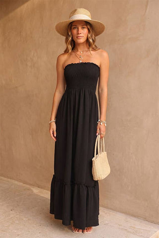 Strapless BoHo Maxi Dress in Black