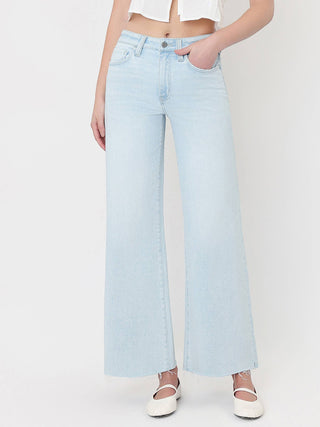 70s Vibe High Clean Cut Raw Cut Wide Leg Jeans Vervet by Flying Monkey