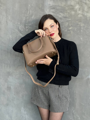 Noreen Satchel Bag with Whipstitch Detail
