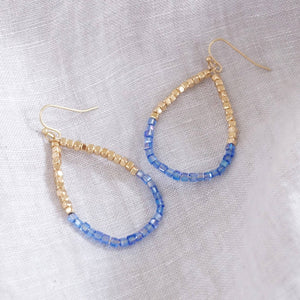 Glass & Gold Beaded Teardrop Earrings - Gold, Purple, Blue, Neutral