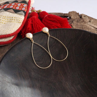 Teardrop with a Pearl Dangle Earrings in Gold