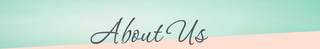 about us heading on a mint and peach background