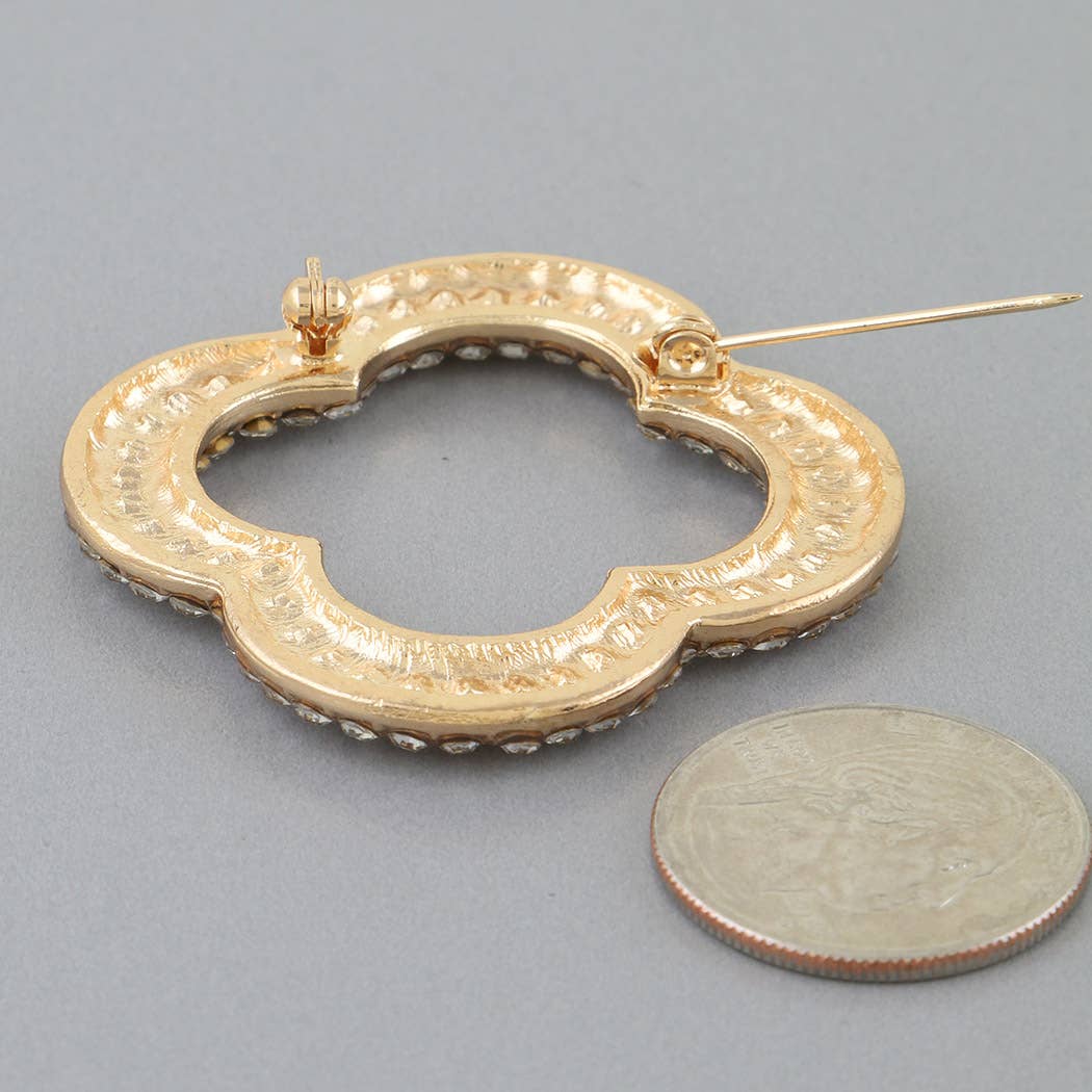 Jeweled Open Clover Brooch