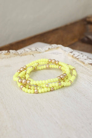 Colorful and Gold tone beaded bracelet stack of 4 bracelets