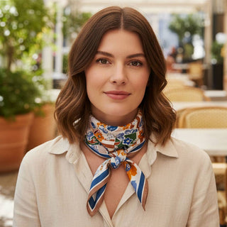 Geometric Floral Pattern Printed Square Silky Satin Bandana Scarf