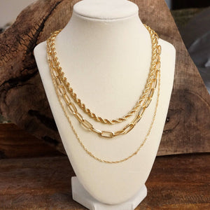 Multi Layer minimalist Chain Necklace in Rustic Worn Gold Tone