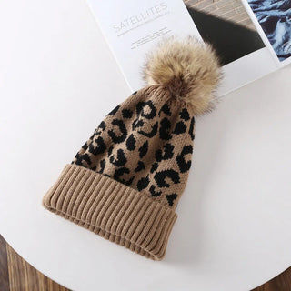 Leopard Fur Ball Beanie