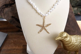 Sea Life Pearl Necklace with Starfish Statement Pendant