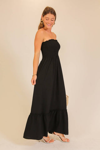 Strapless BoHo Maxi Dress in Black
