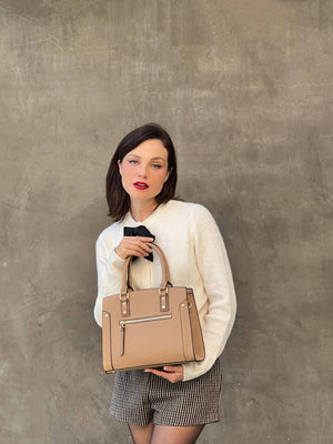 Miranda Satchel with Studs and Front Zipper Pocket