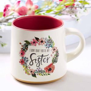 Mug Stoneware Pink/White Floral Sisters Eccl. 4:9