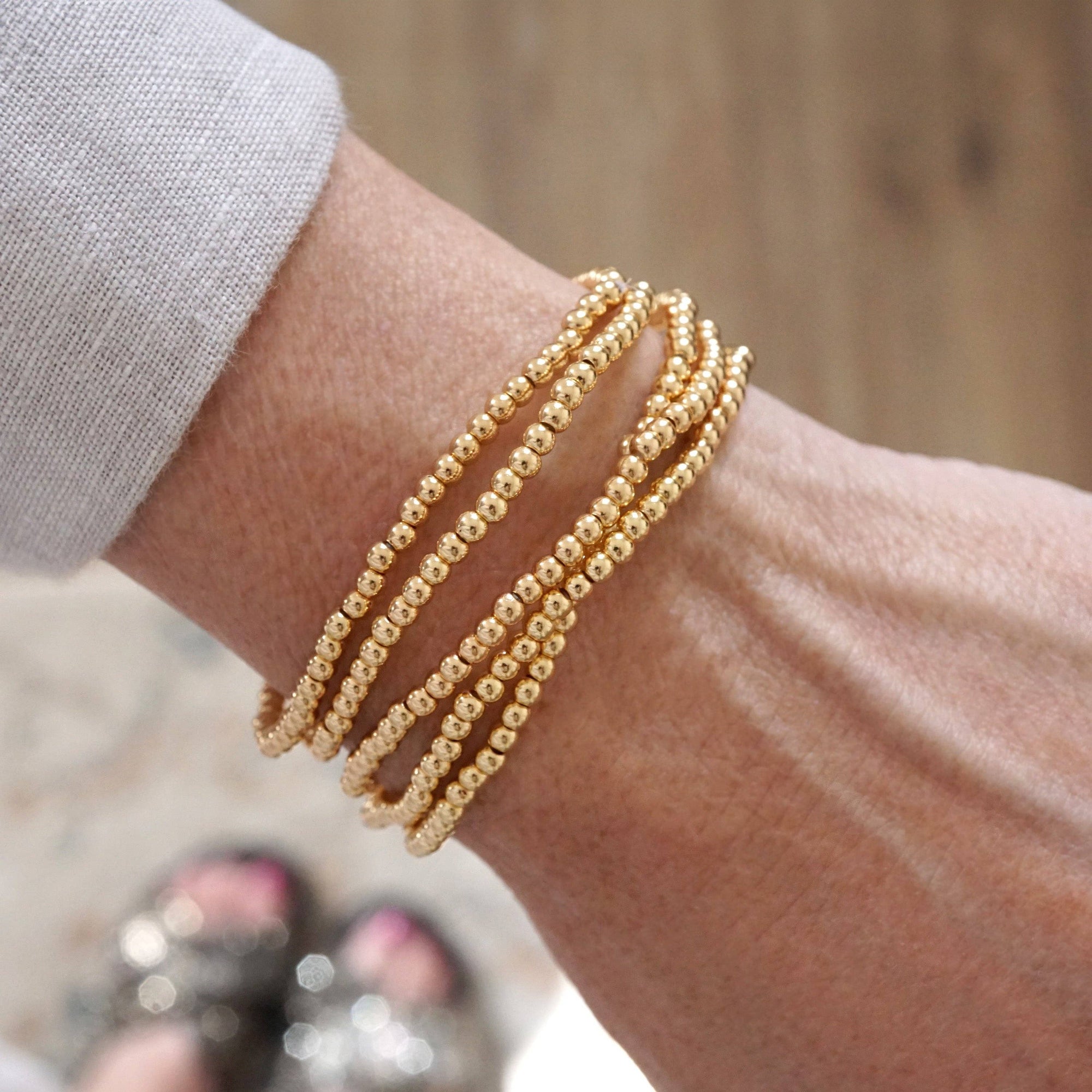 Dainty Gold Beaded Bracelet Stack – Set of 5