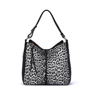 Maya Leopard Print Hobo in White and Black