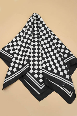 Large Checker Print Silky Feel Bandana Scarf