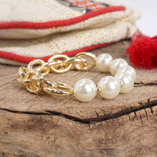 Chunky Chain and Pearls Bracelet / Medium Pearls