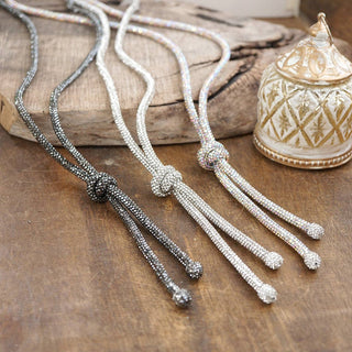 Moonlight Knot – Rhinestone Knotted Rope Tassel Necklace