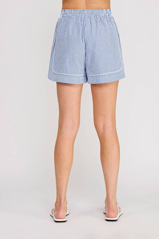 Front Tie Elastic Waist Striped Shorts in Blue
