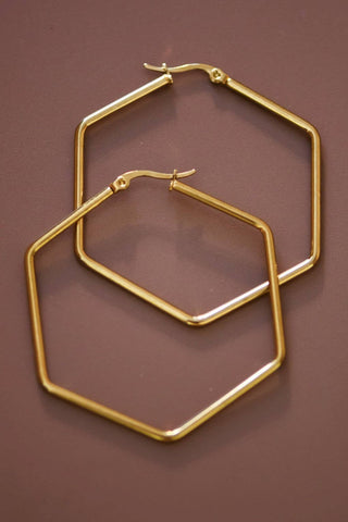 Hexagon Hoop Waterproof Earrings - 7151
