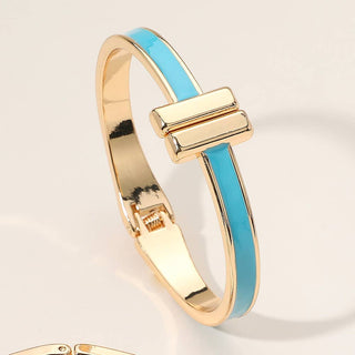Metal Bar Tip Enamel Hinged Bangle Bracelet