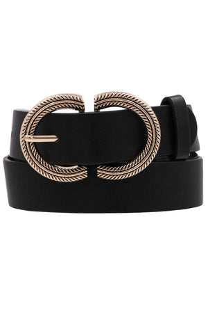Faux Leather Belt with Textured U Buckle