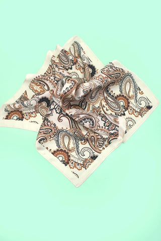 Paisley patterned pocket square on a light green background