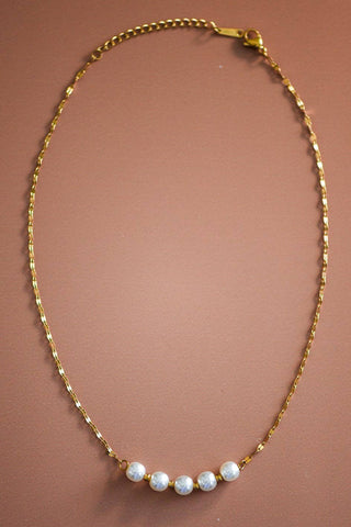 Waterproof Gold and Pearl Bead Necklace