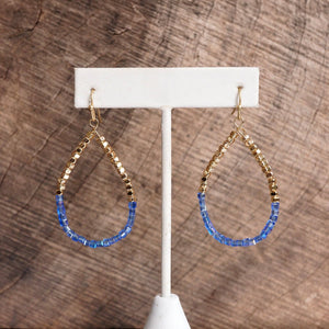 Glass & Gold Beaded Teardrop Earrings - Gold, Purple, Blue, Neutral