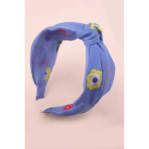Red Floral Embroidery Knotted Head Band