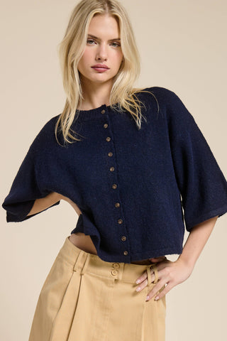 Wide Sleeve Button Front Knit Cardigan