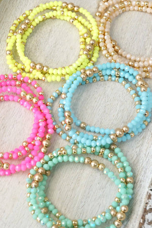 Colorful and Gold tone beaded bracelet stack of 4 bracelets