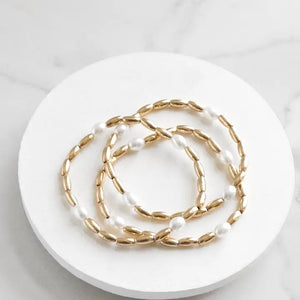 Beaded Bracelet Stack w/ Gold and Pearl Beads