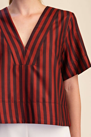 V-Neck Sienna and Brown Striped Blouse