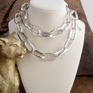 Chunky Statement Necklace – Hammered Long Chain Necklace