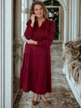 The Grace Tiered Dress in Burgundy