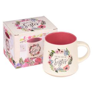 Mug Stoneware Pink/White Floral Sisters Eccl. 4:9