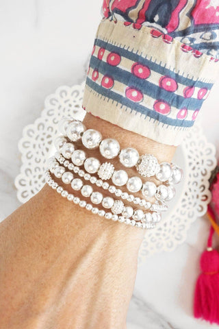Worn Silver-Tone Beaded Stretch Bracelets