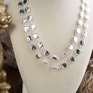 Golden Current – Textured Double Strand Square Link Necklace