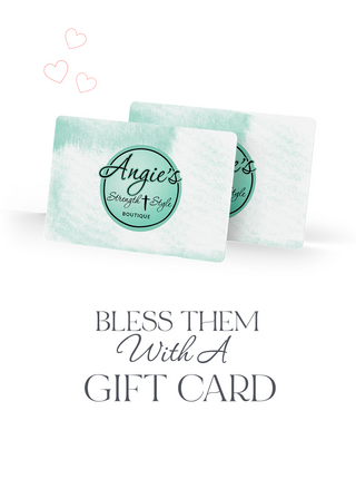 Two gift cards with a brand logo on a white background, accompanied by text 'Bless Them With A Gift Card'.