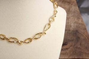 Boho Necklace – Raw Twisted Link Chain in Gold Tone
