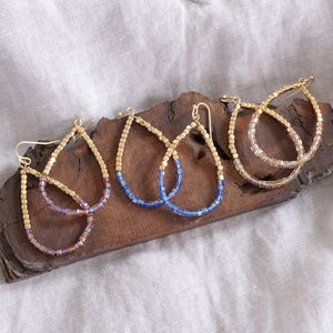 Glass & Gold Beaded Teardrop Earrings - Gold, Purple, Blue, Neutral