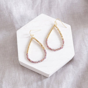 Glass & Gold Beaded Teardrop Earrings - Gold, Purple, Blue, Neutral