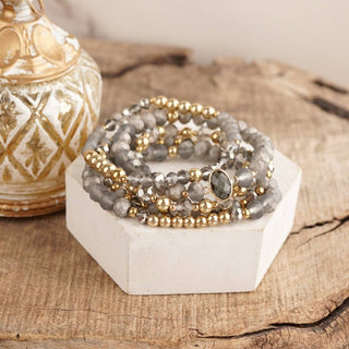 Gray Beaded Bracelet Stack Set