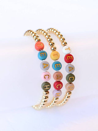 TEACH Letter Gold Bead Bracelet – Thank you teacher Jewelry