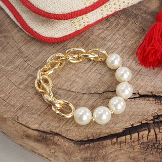 Chunky Chain and Pearls Bracelet / Medium Pearls
