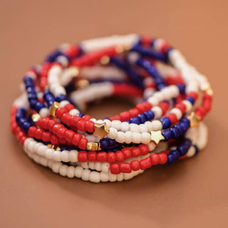 Patriotic Red White Blue Seed Bead Bracelet Set