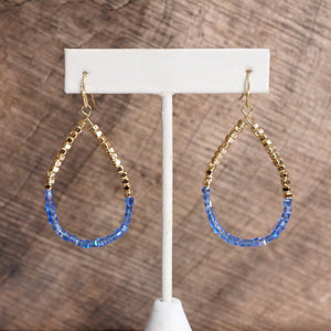 Glass & Gold Beaded Teardrop Earrings - Gold, Purple, Blue, Neutral