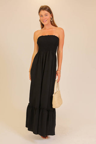 Strapless BoHo Maxi Dress in Black