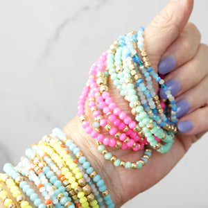 Colorful and Gold tone beaded bracelet stack of 4 bracelets