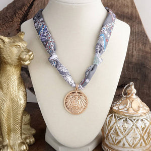 Eagle’s Emblem – Golden Coin Necklace with Gray Scarf Tie